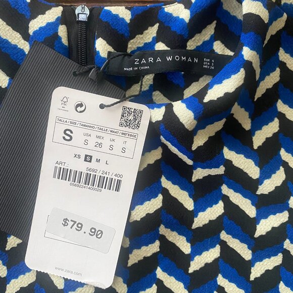 NWT Zara Geometric Pattern Short Sleeve Shift Dress Size Small - Picture 10 of 11